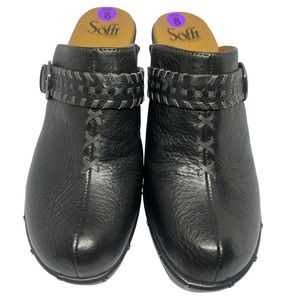 Sofft Black Leather Clogs/Shoes with Heel and Buckle, Size 8